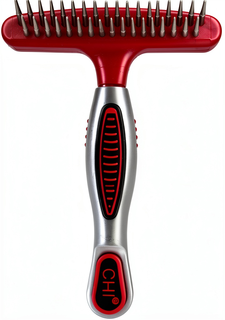 CHI Dog Grooming Rake dual‑sided tool on a wooden grooming table