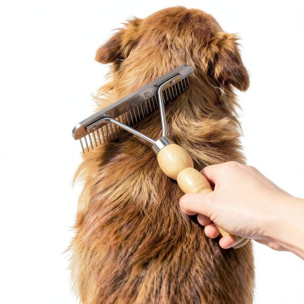 Ordermore Dog Grooming Rake Metal Pins Wood Handle-2