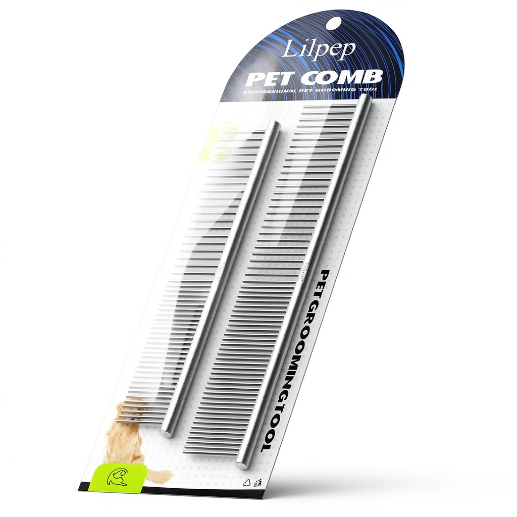 Lilpep stainless steel dog grooming comb in use on a long-haired dog
