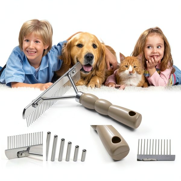 Twellife Dog Grooming Rake Stainless Steel Long Hair-2