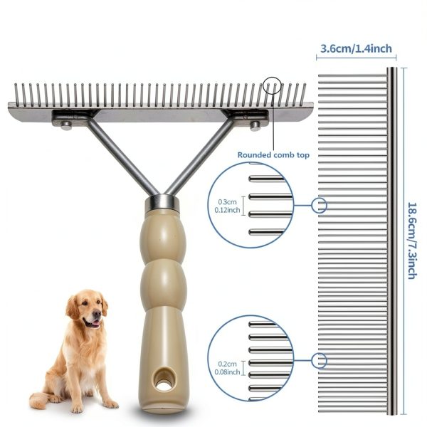 Twellife Dog Grooming Rake Stainless Steel Long Hair-5