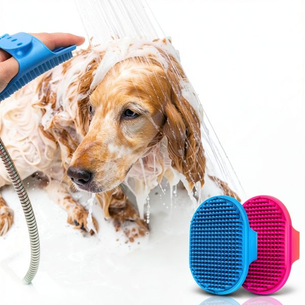 Aoche Dog Grooming Brush Adjustable Handle Silicone Massage-5