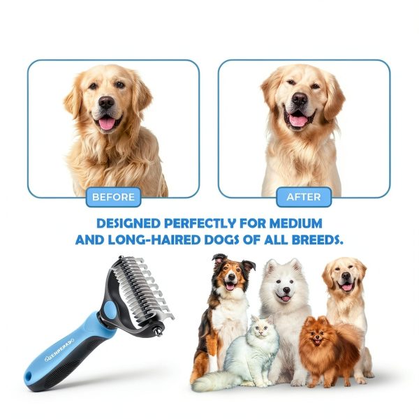 GENPEPADO Pet Grooming Rake Dual Sided Deshedding Tool-4