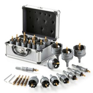 Carbide Hole Saw Kit for Metal - 16Pcs Tungsten Carbide Tipped 5/8"-2-1/4" Inch Hole Cutter Set, for High Precision Cutting of Stainless Steel, Iron, Copper, Brass-0