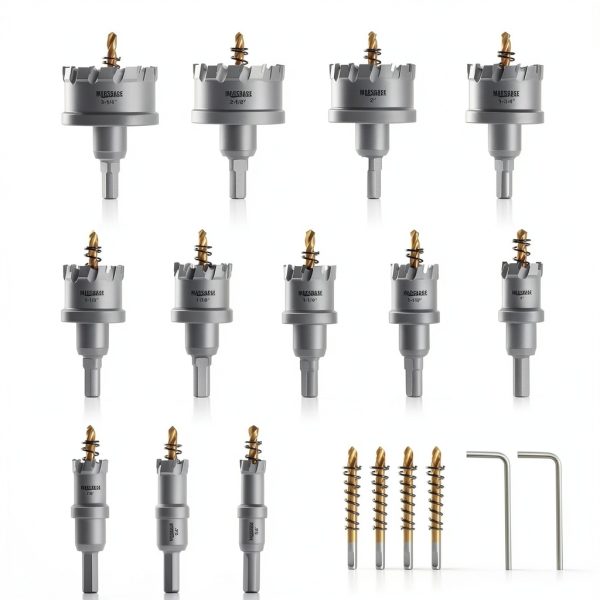 Carbide Hole Saw Kit for Metal - 16Pcs Tungsten Carbide Tipped 5/8"-2-1/4" Inch Hole Cutter Set, for High Precision Cutting of Stainless Steel, Iron, Copper, Brass-3