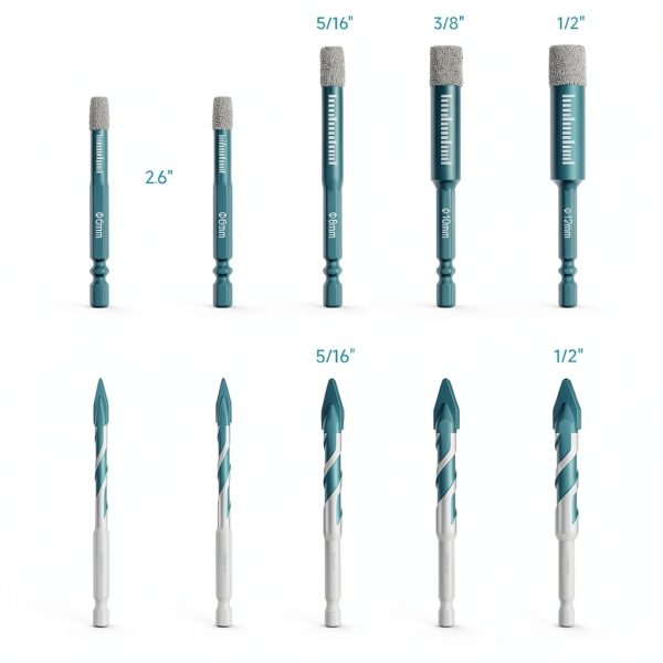 Diamond Drill Bits Set 10Pcs,Drill Bits for Drilling Holes in Procelain,Glass,Ceramic and Tile,3/16”1/4”5/16” 3/8”1/2”Hex Shank Tile Drill Bit for Precise Drilling-5