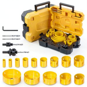 KATA Bi-Metal Hole Saw Kit, 19 Pieces M42 Steel Hole Saw Set with 3/4" -4-3/4" (19-121mm), General Purpose Hole Saw Blades in Case with Mandrels, Drill Bit, Hex Key for Thin Metal, Hard Wood, Drywall-0
