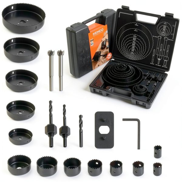KENDO Hole Saw Set 23Pcs Kit with Carbon Steel Blades and Case-0