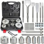 ATOLS 34PCS Concrete Hole Saw Kit, Masonry Concrete Drill Bit Set, Chisel Set with SDS Plus & Max Shanks Wall Hole Saw Drill Bit for Brick Stone Cement Wall, Kit Size 30 40 50 65 80 100 110MM-0