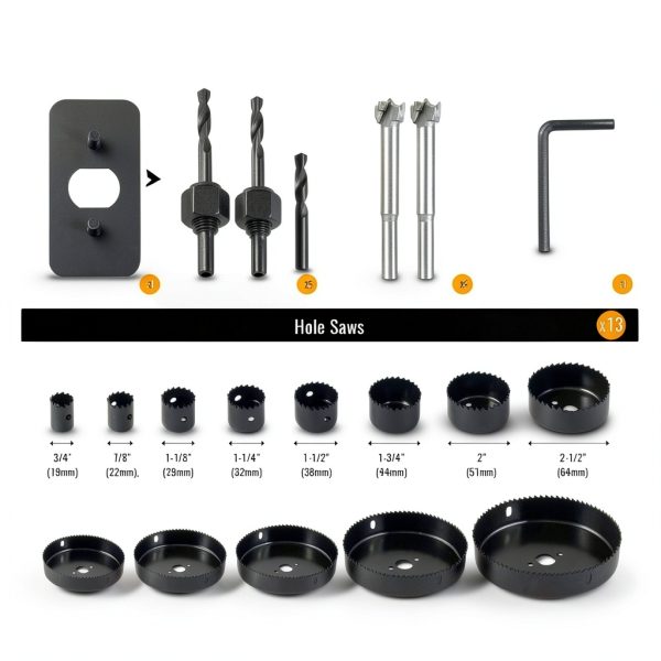 KENDO Hole Saw Set 23Pcs Kit with Carbon Steel Blades and Case-1