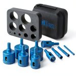 Diamond Hole Saw Tile Drill Bits Kit, 10 PCS Serrated Brazing Core Drill Bit Set with EVA Hole Saw Guide Jig, Hole Saw Sets for Ceramic, Glass, Tile, Gypsum, Marble, Granite-0