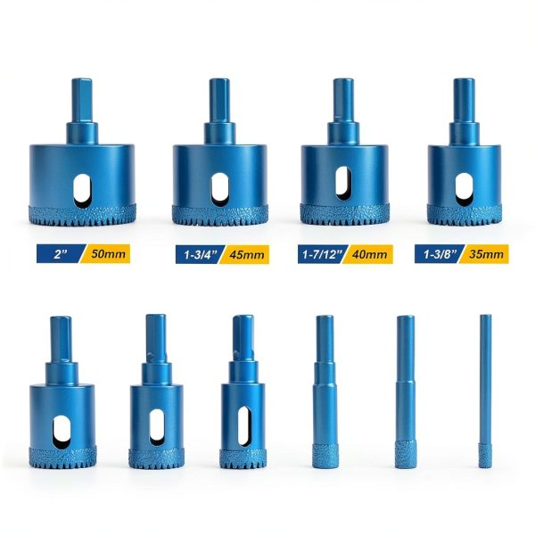 Diamond Hole Saw Tile Drill Bits Kit, 10 PCS Serrated Brazing Core Drill Bit Set with EVA Hole Saw Guide Jig, Hole Saw Sets for Ceramic, Glass, Tile, Gypsum, Marble, Granite-1
